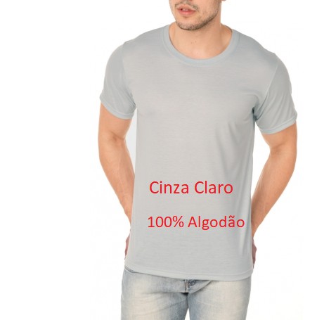 Camiseta 100% algodão Cinza Claro decote Redonda Fio 30.1