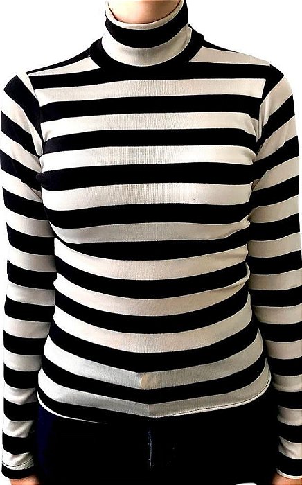 Blusa Feminina Manga longa LISTRADA Gola ALTA 96% algodão 4 % elastano