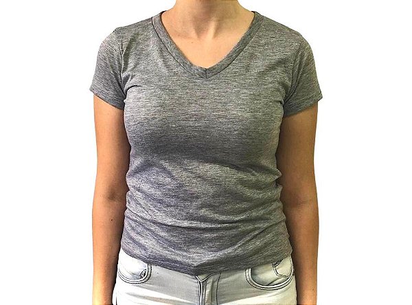 Babby Look GOLA V Feminina CINZA MESCLA  96% algodão 4% Lycra
