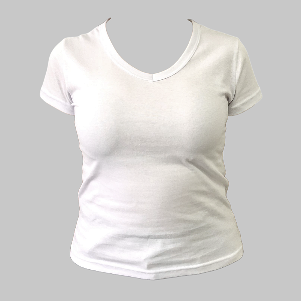 Baby Look Decote V 100% algodão Feminina BRANCA Fio 30.1