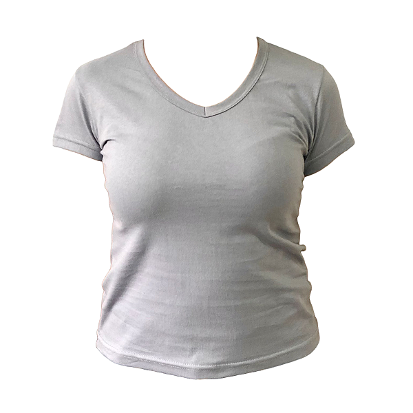 Baby Look Decote V 100% algodão Feminina Cinza Claro Fio 30.1