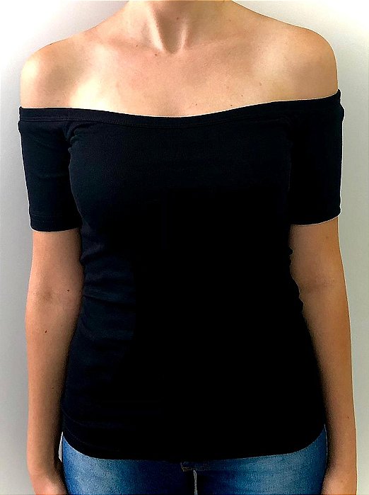 Babby Look Feminina PRETA Ombro Ombro 96% algodão 4% Lycra