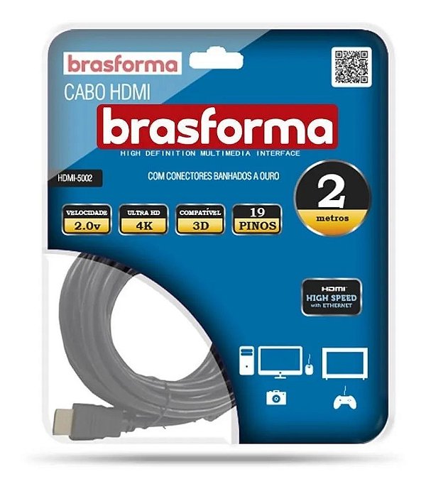 CABO HDMI BRASFORMA 2MTS 1.4 4K 3D 1080P