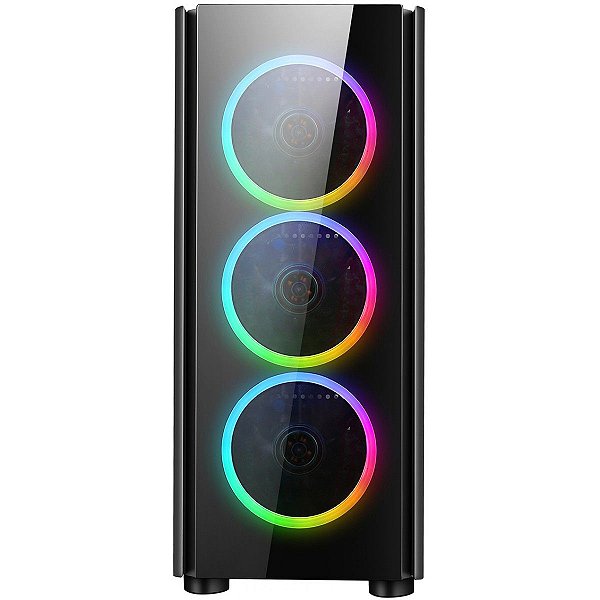 GABINETE GAMER LIKETEC STREAMER V2 RGB COM 3 FANS VIDRO PRETO