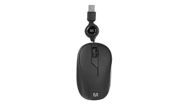 MOUSE COM FIO RETRATIL EMBORRACHADO PRETO USB MULTILASER MO231