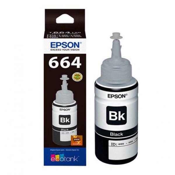 REFIL DE TINTA EPSON 664 PRETO T664120 PARA L110/L210/L350/L455/L575