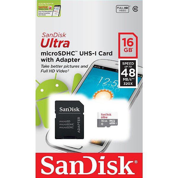 CARTAO DE MEMORIA SANDISK 16GB ULTRA MICROSDHC (CLASSE10) SDSQUNS-016G-GN3MA