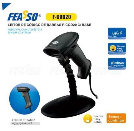 LEITOR DE MÃO FEASSO F-COD20 C/ BASE E SENSOR CONTINUO
