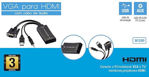 Cabo Vga Para Hdmi C/ Audio Multilaser Wi280