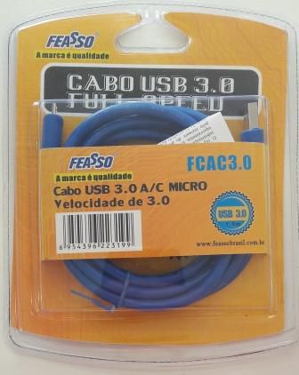 Cabo Usb Feasso Fcac-3.0 Micro Usb 3.0 Azul