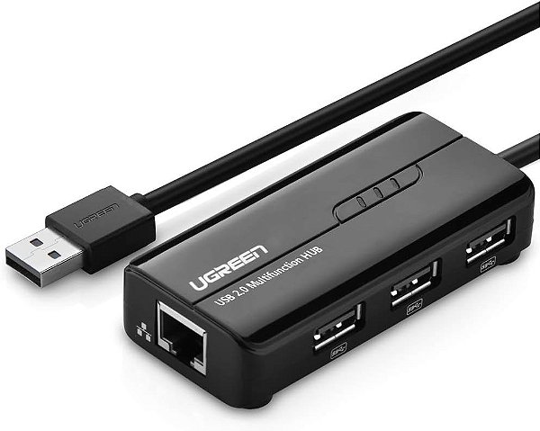 HUB ADAPTADOR UGREEN 4 EM 1 USB 2.0 PARA RJ45 10/100MBS