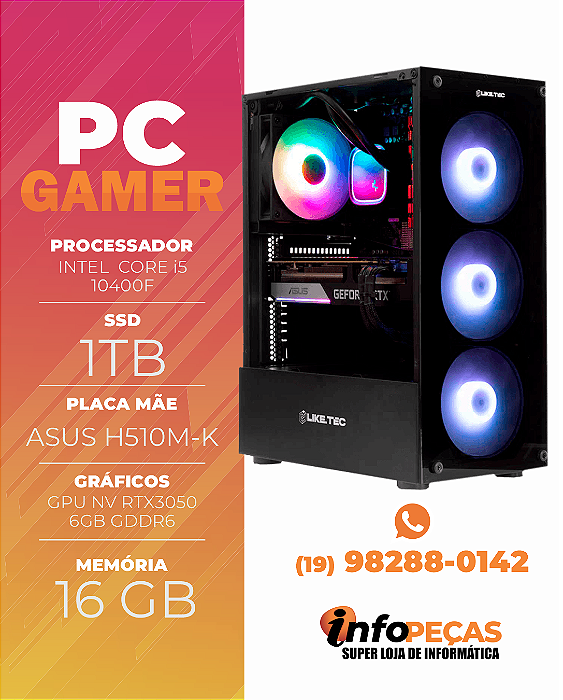 PC GAMER INTEL I5 10400F 16GB MEM SSD 1TB RTX 3050