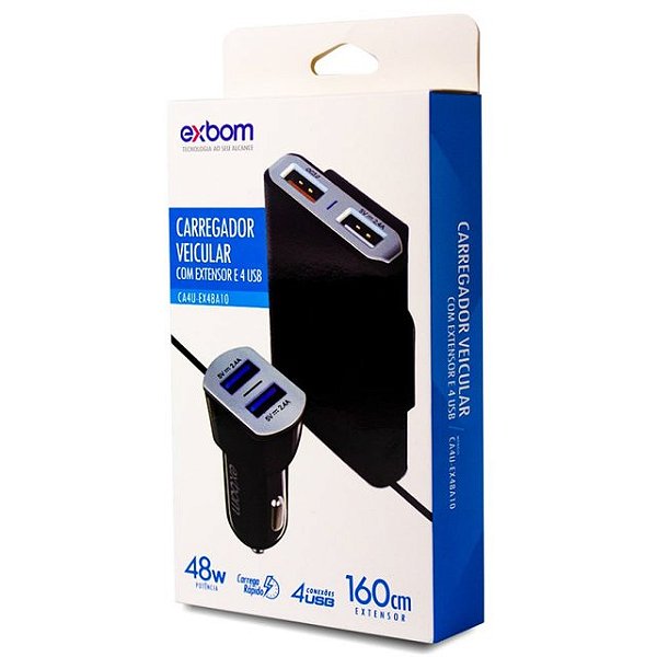 CARREGADOR VEICULAR 4 PORTAS EXBOM CA4U-EX48A10
