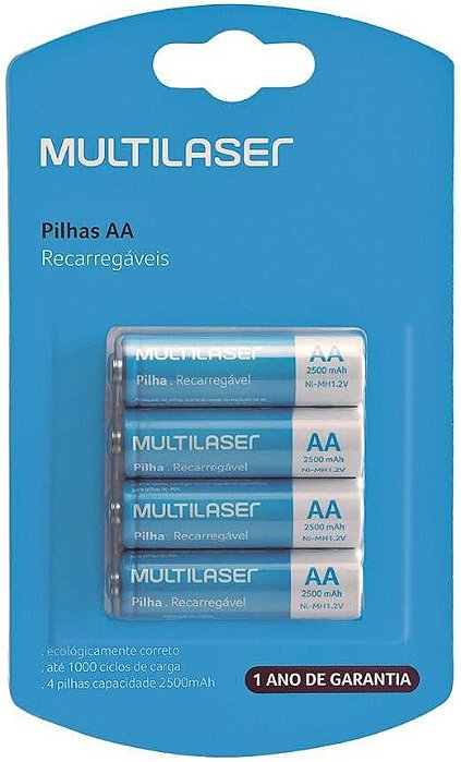PILHAS RECARREGÁVEIS AA MULTILASER 2500MAH C/4 CB052