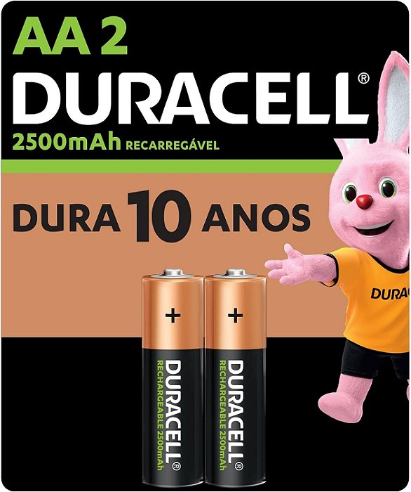 PILHAS AA RECARREGÁVEIS DURACEL 2500 MAH C/2