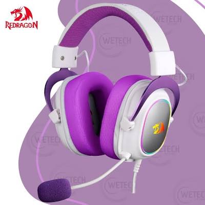 Headset Gamer Redragon Zeus X RGB H510WP-RGB - 7.1 Surround Branco e Roxo