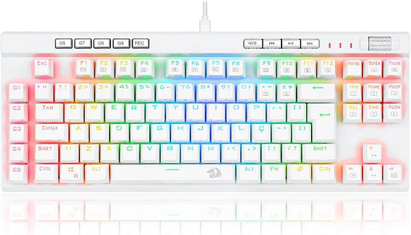 TECLADO OPTICO GAMER REDRAGON MAGIC-WAND PRO RGB BRANCO SWITCH AZUL K587W