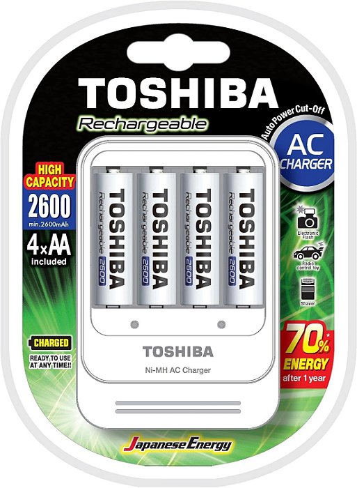 CARREGADOR DE PILHA AA/AAA TOSHIBA C/ PILHAS 4AA