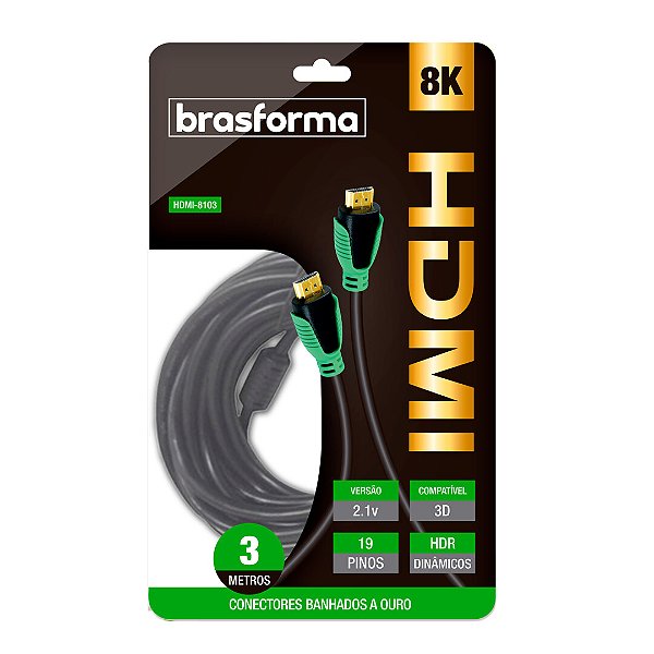 CABO HDMI 2.1 8K 2160P 3 METROS BRASFORMA HDMI-8103