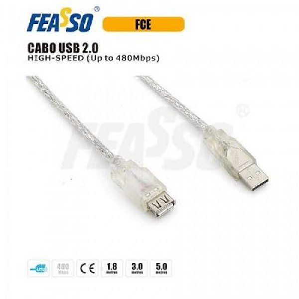 CABO EXTENSÃO 1,8 METROS FCE2 USB 2.0 AM X AF CRYSTAL FEASSO