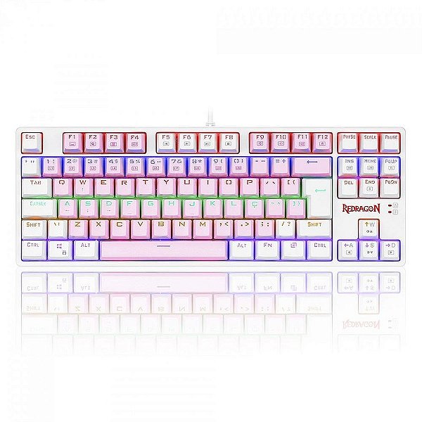 TECLADO GAMER REDRAGON DAKSA ROSA E BRANCO COM SWITCH MARROM K576PW-R (PT-BROWN)