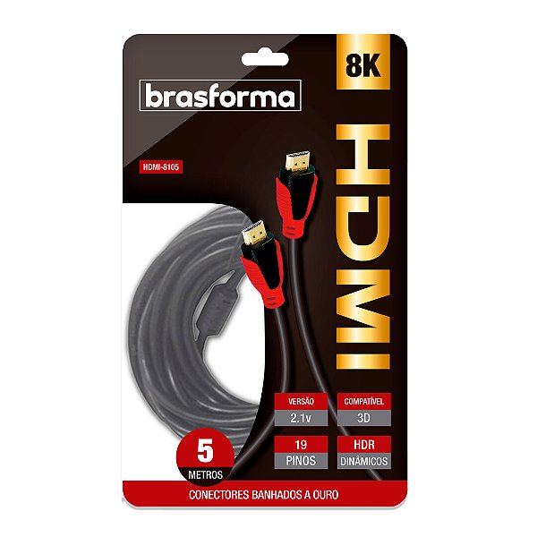 CABO HDMI 2.1 8K 2160P 5 METROS BRASFORMA HDMI-8105