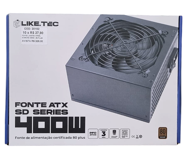 FONTE LIKETEC STEEL DIAMOND 400W ( 80 PLUS BRONZE / CAPACITORES JAPONESES/FAN120MM)