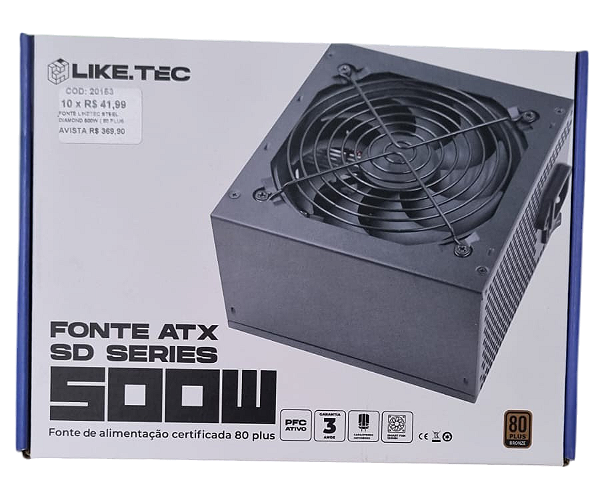 FONTE LIKETEC STEEL DIAMOND 500W ( 80 PLUS BRONZE / CAPACITORES JAPONESES/FAN120MM)