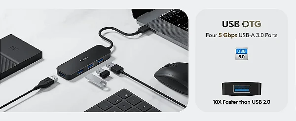 Hub USB 3.0 Cudy 4 Portas 5 Gbps Preto UH40A V1.0 | Infopeças