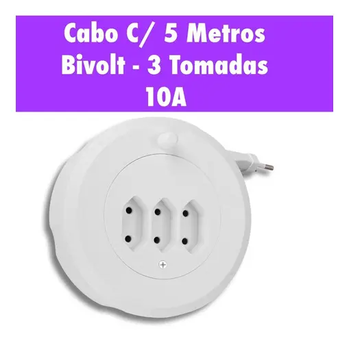 Cabo Extensor Retratil 3 Tomadas 5 Metros Multi Branco - WI25