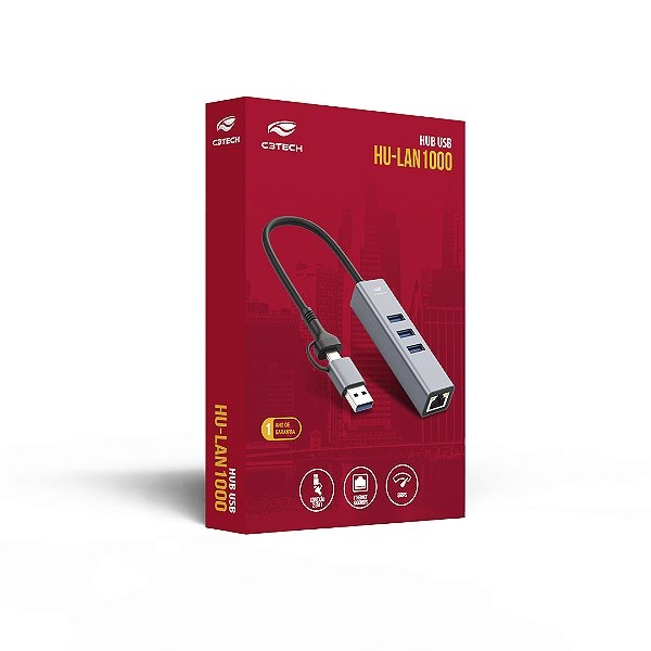 HUB USB-C 3.0 4 PORTAS HU-LAN1000GY C3T