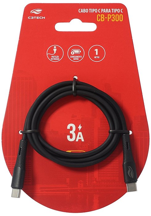 Cabo USB-C para USB-C 1m C3Tech CB-P300BK 60W Turbo | Infopeças