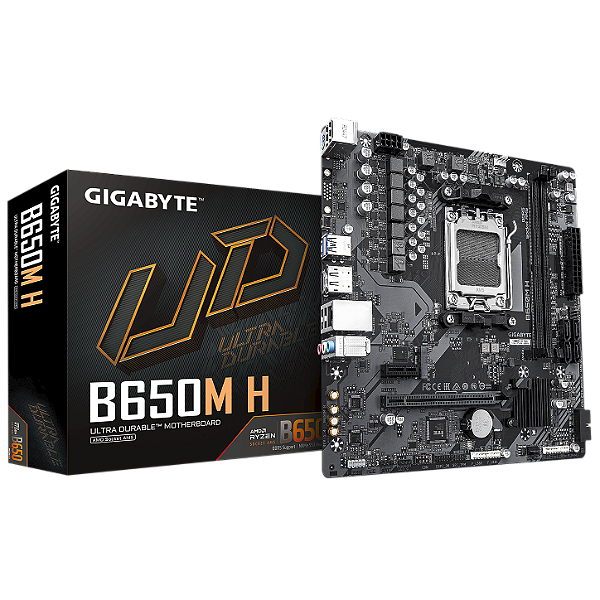 PLACA MAE GIGABYTE B650M H 1.4 COM 1 SOQUETE AM5 C/ 2 SLOTS P/ MEMORIA DDR5 ATE 128 GB
