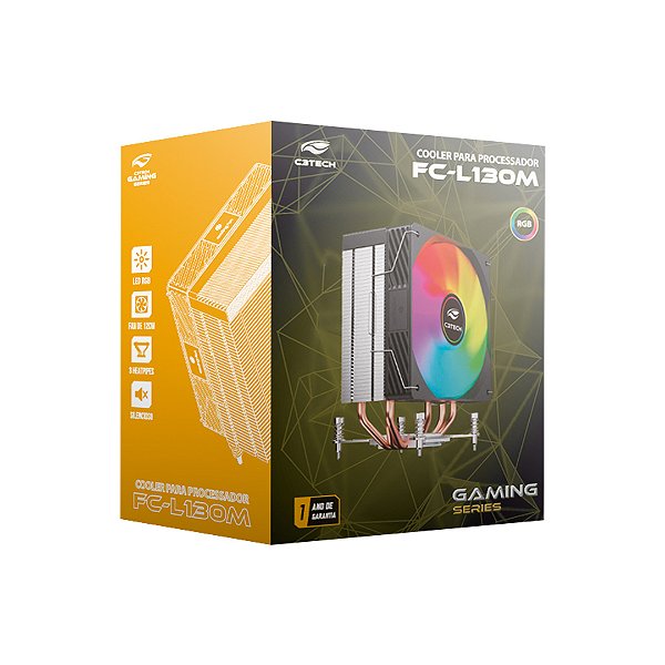 Cooler para Processador C3Tech Tower 3 Heatpipes LED Multicolor - FC-L130M