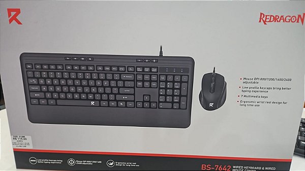 Combo Teclado e Mouse com Fio Redragon R Office Preto BS-7642 | Infopeças