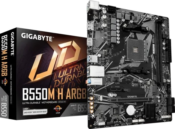 PLACA MAE GIGABYTE B550M H ARGB 1.0 COM 1 SOQUETE AM4 C/ 2 SLOTES P/ MEMORIA DDR4 ATE 64 GB