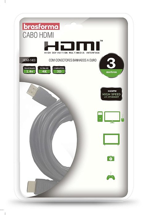 Cabo Hdmi Brasforma 3mts 1.4 4k 3d 1080p