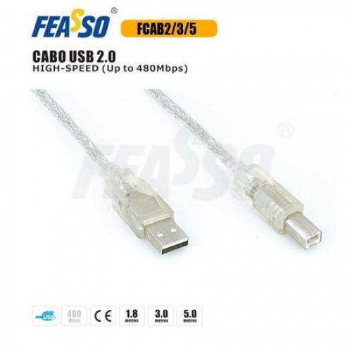 Cabo Usb Fcab2 a+b P/ Impressora 1,8mt Cristal Feasso 82