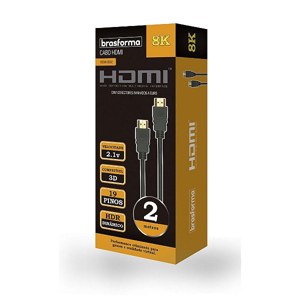 Cabo Hdmi Brasforma Hdmi8002 2.1 8k 2160p - 2 Metros