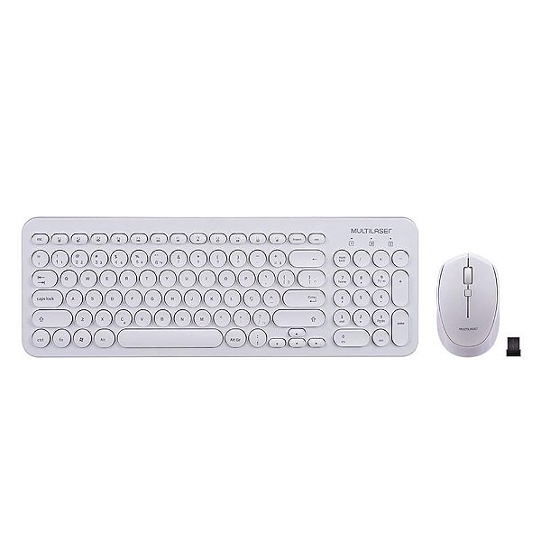 KIT Teclado E Mouse Sem Fio Teclas Redondas Branco Usb Tc232