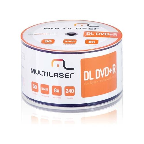 MIDIA DVD+R 08X 50 UN. IMPRIMIVEL BRANCO DL MULTILASER