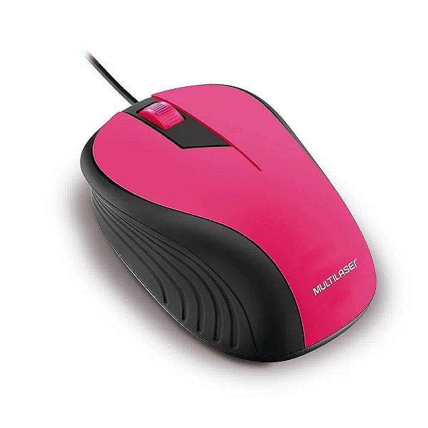 Mouse Emborrachado Rosa E Preto Com Fio Usb Mo223