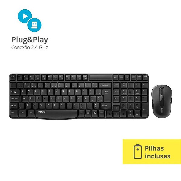 Combo Rapoo Teclado/Mouse Sem Fio 2.4 Ghz Black X1800s RA001