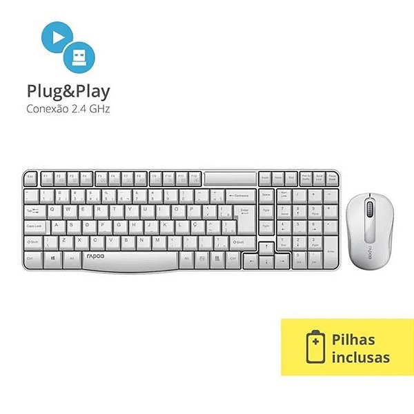 Combo Rapoo Teclado E Mouse Sem Fio 2.4 Ghz White RA002