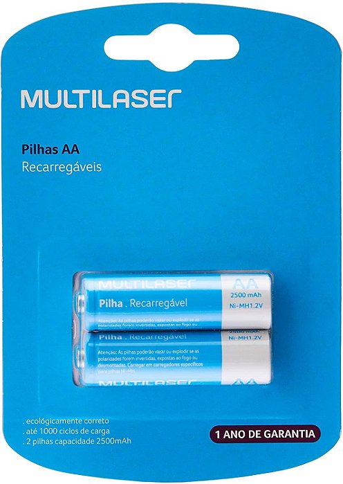 PILHAS RECARREGÁVEIS AA MULTILASER 2500MAH C/2 CB053
