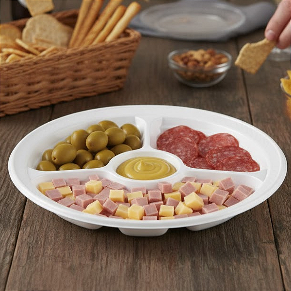 Prato Plástico 26cm c/ divisórias c/10 unidades