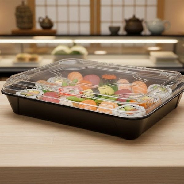 Embalagem Isopor HF100 1100ml preta c/tampa PET c/100 unidades