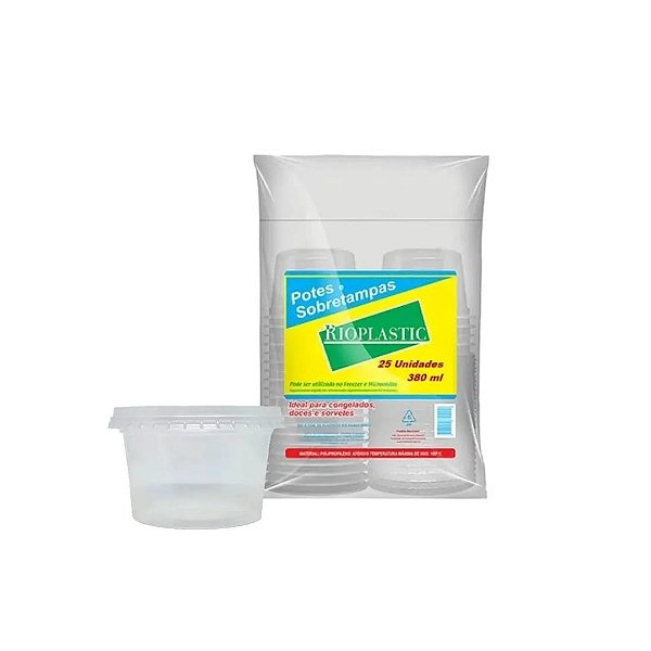Pote Redondo 380ml c/ tampa c/25 unidades Rioplastic