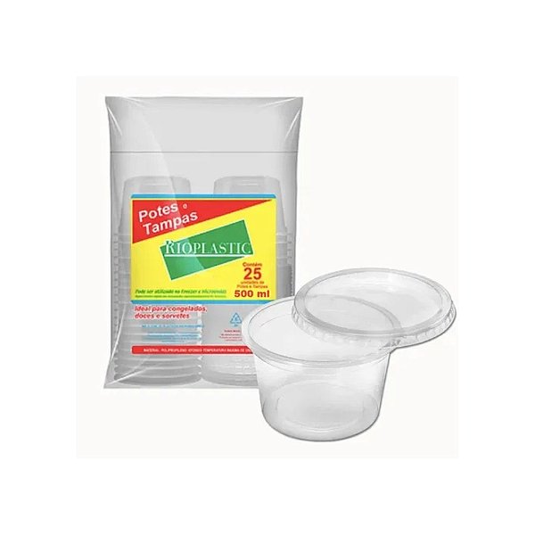 Pote Redondo 500ml c/ tampa c/25 unidades Rioplastic