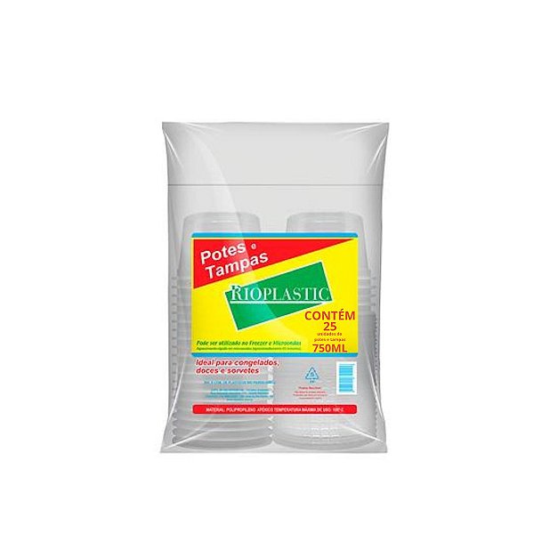 Pote Redondo 750ml c/ tampa c/25 unidades Rioplastic